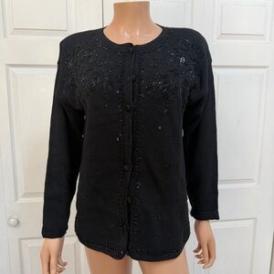 Tiara Black Beads Decided Cardigan Long Sleeve Women’s Size S Cotton Blend